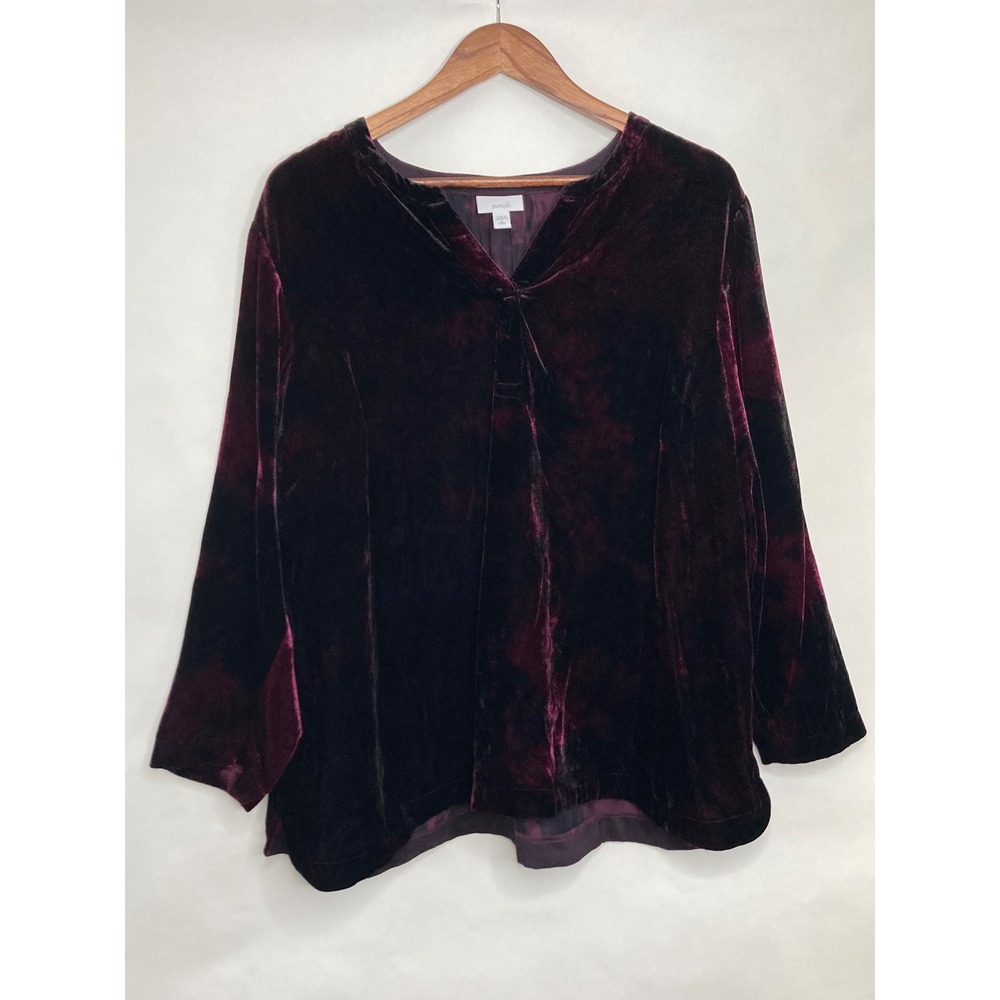 Pure Jill Women Velvet Tunic Top Plum Purple Tie Dye V-Neck XL Petite Whimsigoth